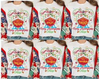 Personalized Disney Mickey and Friends Very Merrytime Cruise 2025 Christmas Shirt, Disney Dream Wish Wonder Fantasy Christmas Lights Shirt