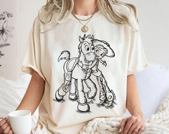Vintage Disney und Pixar's Toy Story Jessie und Bullseye Sketch Portrait Shirt, Magic Kingdom Shirt, Disneyland Trip Familienoutfits
