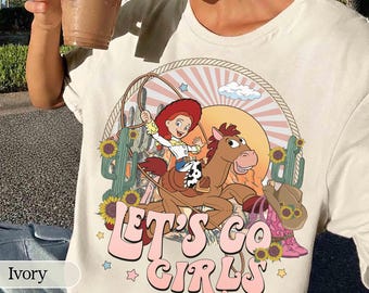 Retro Disney Toy Story Jessie and Bullseye Let's Go Girls Comfort Colors Shirt, Vintage Disney Cowgirls Shirt, Disneyland Family Trip Shirt