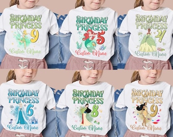 Personalized Birthday Princess Shirt, Disney Princess Snow White Belle Elsa Merida Ariel Tiana Mulan Birthday Shirt, Disneyland Trip Tee