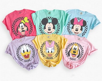 Customized Disney Mickey and Friends All Characters Checkered Shirt, Mickey Minnie Donald Daisy Goofy Pluto Shirt, Disneyland Trip 2026 Tee