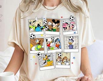 Camiseta Polaroid de fútbol de Mickey y sus amigos de Disney, camiseta del equipo de fútbol de Disney, camiseta deportiva de Disney, camiseta para aficionados al fútbol, camiseta para viajes a Disney