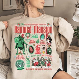 Déguisement de personnages du manoir hanté Disney, chemise de Noël des mortels idiots, chemise funambule, t-shirt fantômes faisant de l&#39;auto-stop Disney