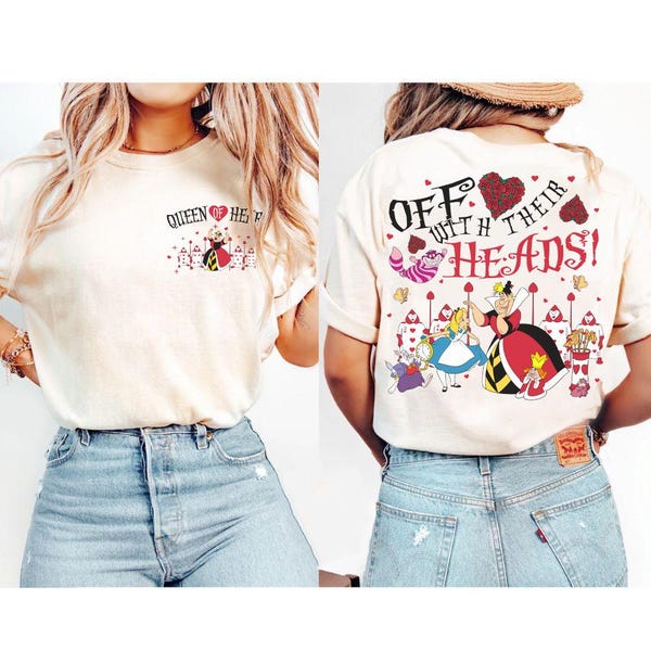 Camiseta de doble cara de la Reina de Corazones de Disney, Camiseta de la Villana de Alicia en el País de las Maravillas "¡Que les corten la cabeza!", Camiseta para viaje a Walt Disney World