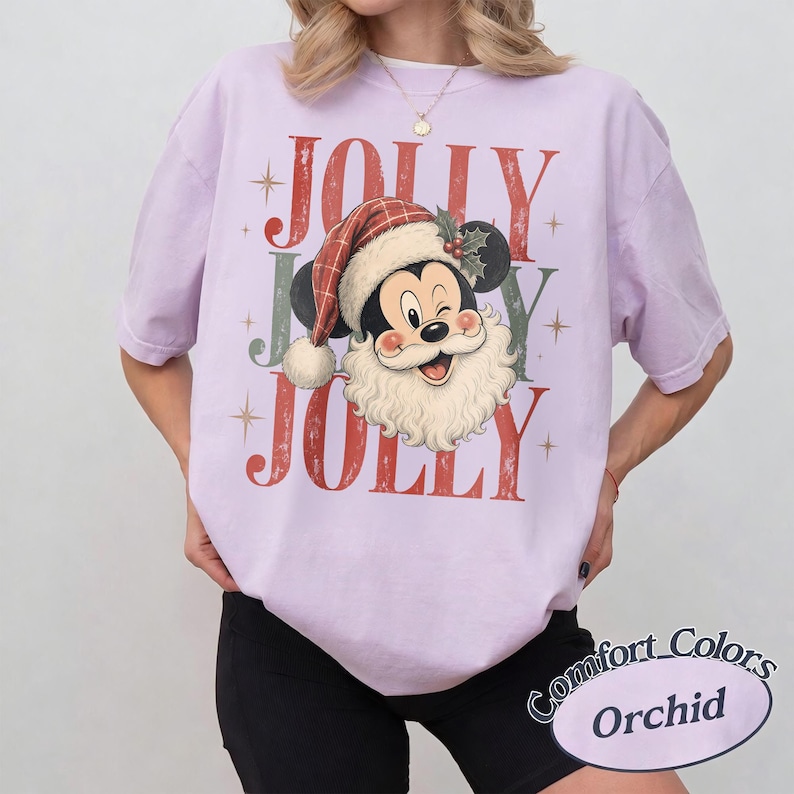 Retro Disney Mickey Minnie Classic Jolly Santa Christmas Comfort Color ...