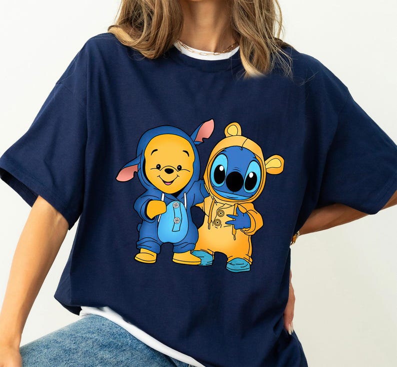 Disney Winnie The Pooh and Stitch Friends Costume T-shirt, Stitch Friends Cosplay Shirt, Lilo and Stitch, Disneyland Family Matching Shirt image 4