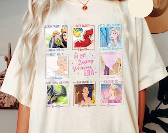 Koszulka z tekstem piosenki Disney In My Princess Era, koszulka z księżniczką Ariel i Królewną Śnieżką oraz Kopciuszkiem i Aurorą Bellą, wyjątkowa koszulka Disney Magical Trip
