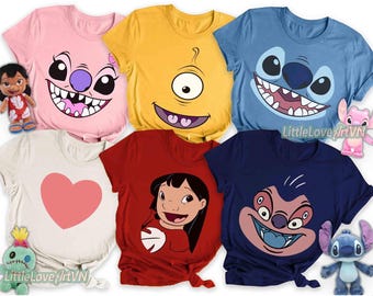 Disney Lilo and Stitch Big Face Halloween Costume, Angel and Stitch Disney Party Shirt, Disney Couple Trip Shirt, Disney Halloween Trip Tee