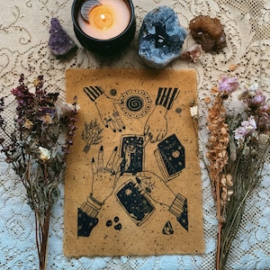 Step Into the Unknown Tarot Handmade Block Print - The Fool and The Star
