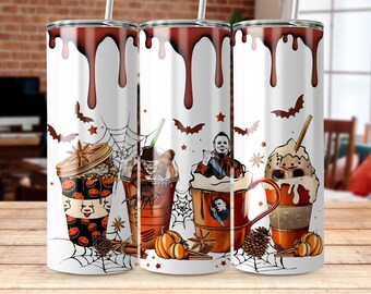 3D Halloween Tumbler, Horror Coffee Tumbler, Halloween Coffee, Halloween 20oz Skinny Tumbler Straight,3D Tumbler, Tumbler with Straw and Lid