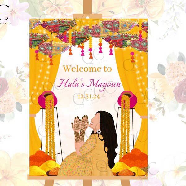 Editable Welcome Sign for Mayoun Haldi Mehndi Mayun Dholki Desi Wedding Digital Entrance Signs and Invitations Template Signage Downloadable