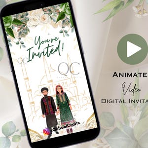 Animierte afghanische marokkanische Nikkah Verlobung Hochzeit Einladungskarte Digitale Desi Muslimische Einladen Vorlagen