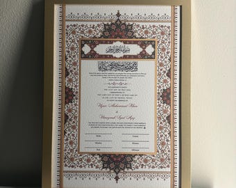 PRINTED A3/A4 Luxury Nikkah Contract Personalized Muslim Nikkanama Gold Red Bismillah Physical Nikkah Pen With Frame KatbKitab Katb