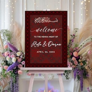 Descarga digital de letrero de bienvenida para una noche de henna afgana, plantilla editable, póster de bienvenida con henna, letrero para fiesta de henna, boda afgana, tablero de mehndi