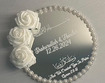 Personalized Mirror Nikkah Ring Tray, Islamic Wedding Gift