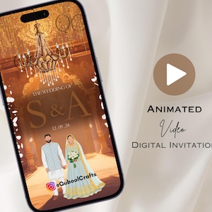 Animated Gold & White Muslim Wedding Invitation (Digital Download)