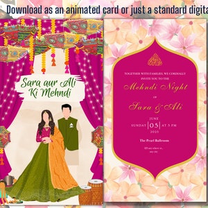 Animated Digital Mehndi Mayoun Mayun Haldi Dholki Invitation Card Muslim Desi Indian Wedding Events Template Floral Dhol
