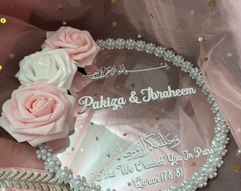 Personalized Mirror Nikkah Ring Tray, Islamic Wedding Gift