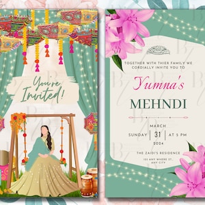Animated Turquoise Mehndi Dholki Mayoun Mayun Haldi Henna Sangeet Invitation Card Muslim Desi Invite Card Template Florals Editable Digital