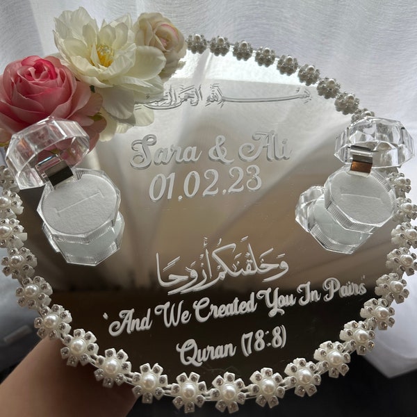 Personalized Mirror Nikkah Ring Trays Ring Box Islamic Muslim Gifts Wedding Gifts Vinyl Floral Customized FLOWERS MAY VARY