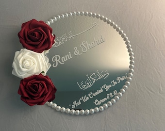 Personalized Nikkah Ring Tray, Islamic Wedding Gift, Floral Mirror Plate