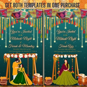Bewerkbare henna Mehndi Haldi Mayoun Mayun Dholki Pithi Sangeet uitnodigingskaart digitale moslim Desi uitnodiging sjabloon downloadbare Dholak Indian