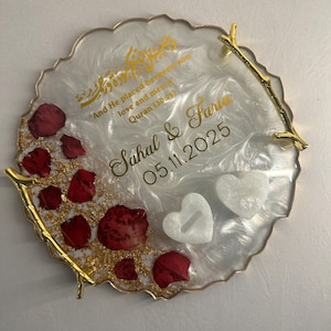 Personalized Resin Nikkah Ring Trays Ring Box Islamic Muslim Gifts Wedding Gifts Vinyl Gold White Customized gold Red Roses
