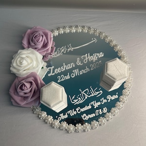 Personalized Mirror Nikkah Ring Trays Ring Box Islamic Muslim Gifts Wedding Gifts Floral Customized Engagement Ring Plate mauve pink white