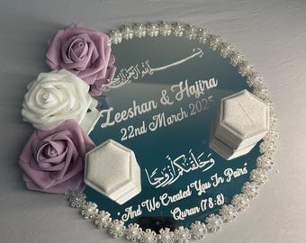 Personalized Mirror Nikkah Ring Tray, Islamic Wedding Gift