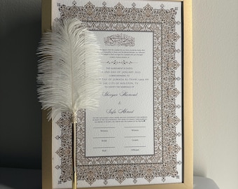 PRINTED A3/A4 Luxury Nikkah Contract Personalized Muslim Cards Nikkanama Gold Bismillah A3 Physical Nikkah Pen With Frame KatbKitab Katb