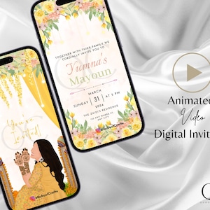 Animated Digital Pastel Dholki Mayoun Mehndi Haldi Pithi Sangeet Wedding Invitation Card Desi Muslim Template Invite Umbrella Dholak Indian