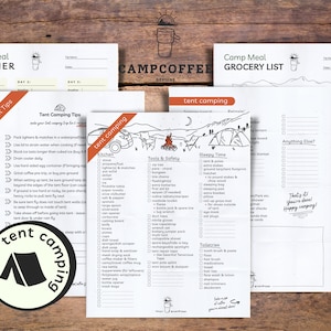 Druckbare Zelt Camping Checkliste | Zelt Camping Tipps | Camp Essen Planer | Lagerlebensmittelliste