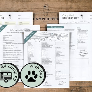Printable RV Camping w/Dog Checklist | RV Pre-trip Checklist | Camp Meal Planner | Camp Meal Grocery List