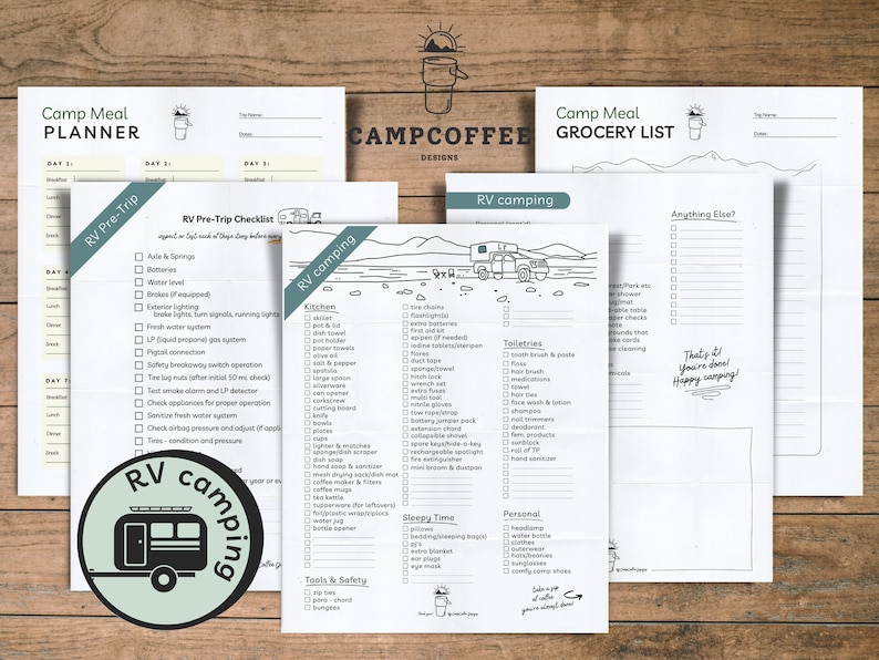 Printable RV Camping Checklist RV Pretrip Checklist Camp Meal Planner