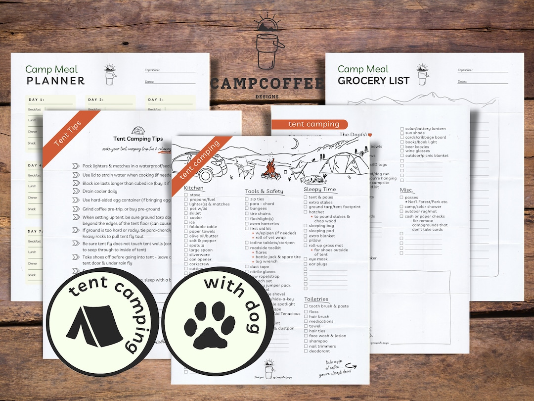 Printable Tent Camping W/dog Checklist Tent Camping Tips Camp Meal ...
