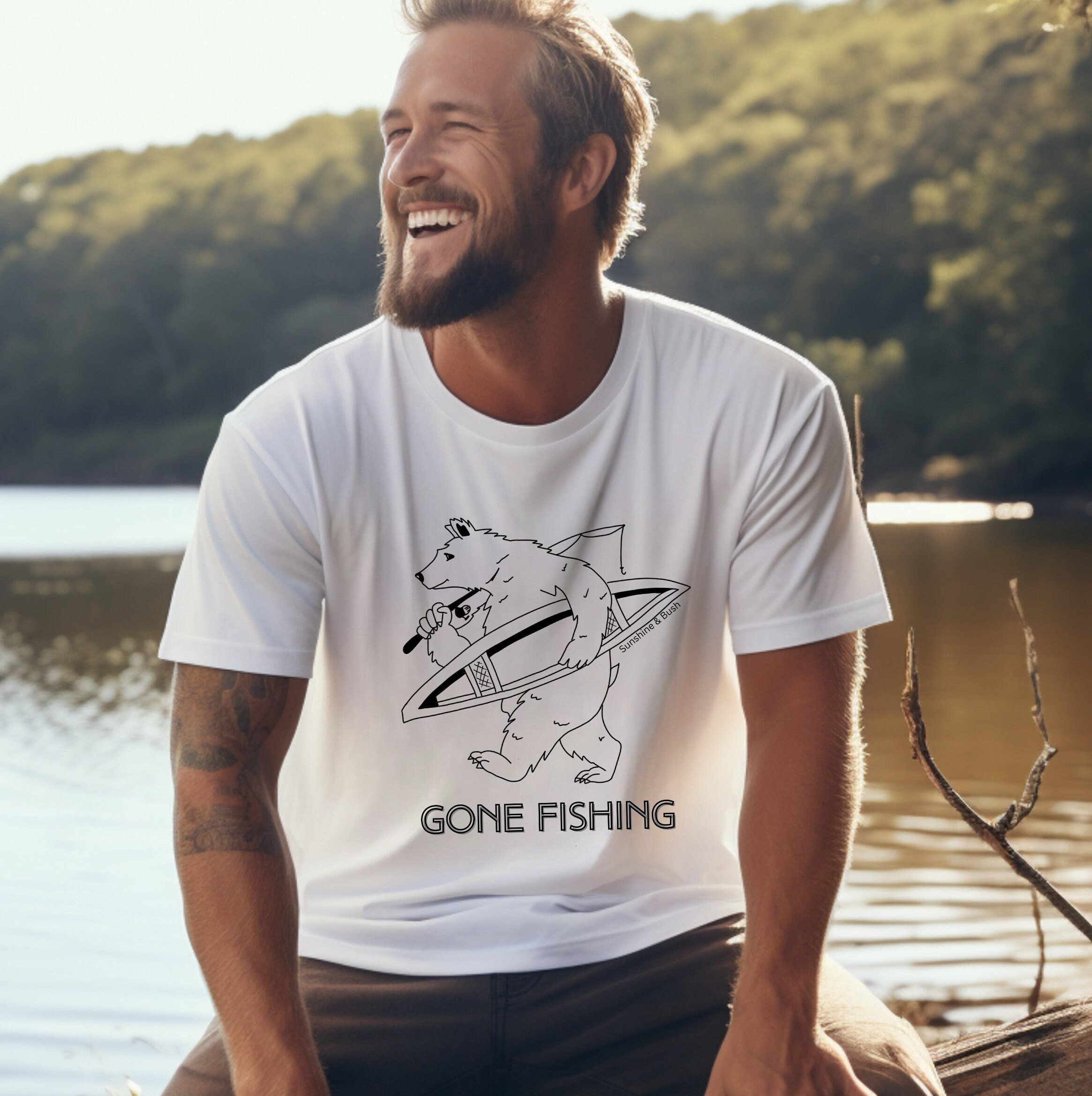 Gone Fishing Printed Graphic Men's Crew T-shirt Tee