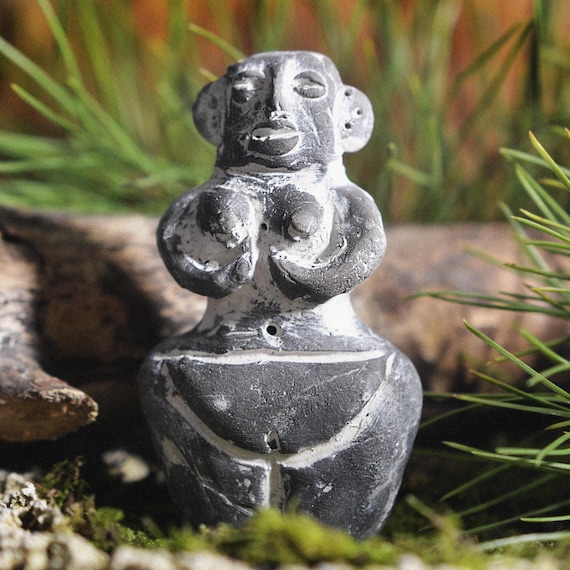 A Neolithic Grey Clay Female Standing Idol, Ceramic Sculpture, Figurine Depicts A Goddess Symbol of Fertility and Prolificacy