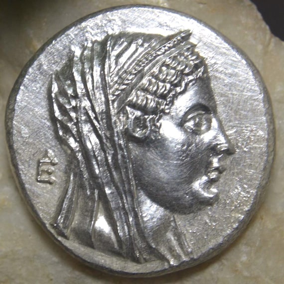 Silver Greek Dekadrachm of Arsinoe II, wife of Ptolemaic king Ptolemy II Philadelphos, Ancient Greece, Solid Silver Decadrachm Coin