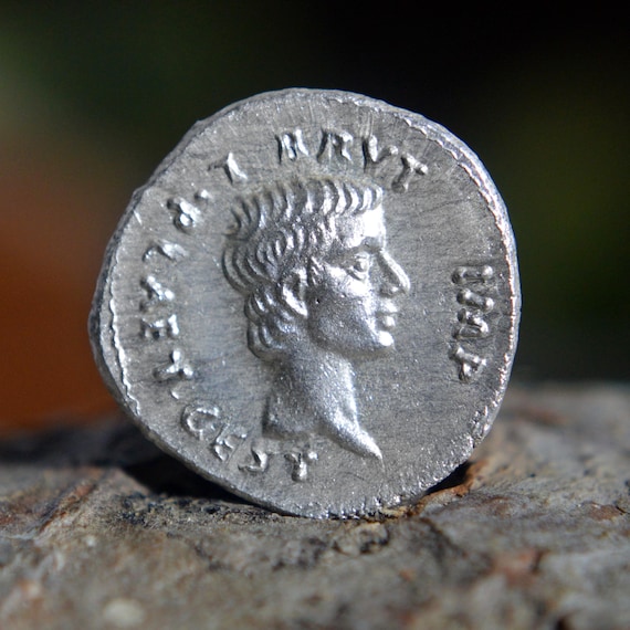 Silver Roman Denarius of Brutus, The Ides of March Eid Mar, the Assassin of Julius Caesar, Marcus Junius Brutus Solid Silver Coin
