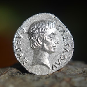 Silver Roman Denarius of Octavian as Augustus The Sacrilege of Tarpeia, Sabine Solid Silver Coin