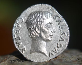 Silver Roman Denarius of Octavian as Augustus The Sacrilege of Tarpeia, Sabine Solid Silver Coin