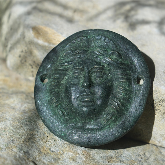 Roman Bronze Roundel Depicting Head of Gorgon Medusa
