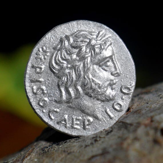 Silver Roman Denarius of Lucius Calpurnius Piso Caesoninus and Quaestor Servilius Caepio Gens Servilia Solid Silver Coin