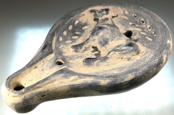 Large Roman Clay Oil Lamp, Pottery Oil Lamp, Terracotta Artificial Light