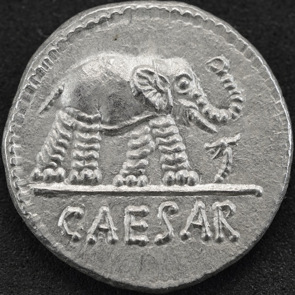 Silver Roman Denarius of Caius Julius Caesar Elephant Solid Silver Coin