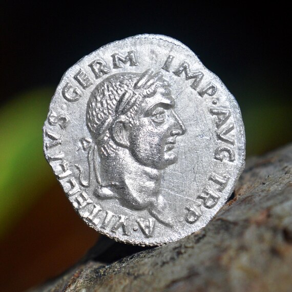 Silver Roman Denarius of Lucius Vitellius, Vitelius the Elder with his son Aulus Vitellius Solid Silver Coin