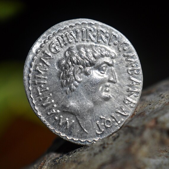 Silver Roman Denarius of Mark Antony and Octavian, The Triumvirs, Second Triumvirate, Ephesus Solid Silver Coin