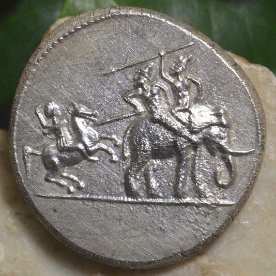 Silver Greek Dekadrachm of Alexander III the Great, Poros, Babylon, Ancient Greece Solid Silver Decadrachm Coin