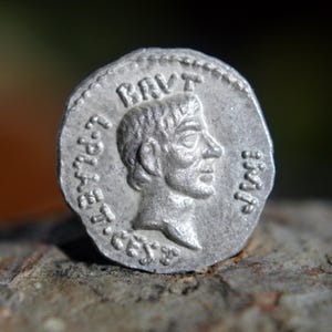 Silver Roman Denarius of Brutus, the Ides of March EID MAR, the Assassin of Julius Caesar, Marcus Junius Brutus Solid Silver Coin