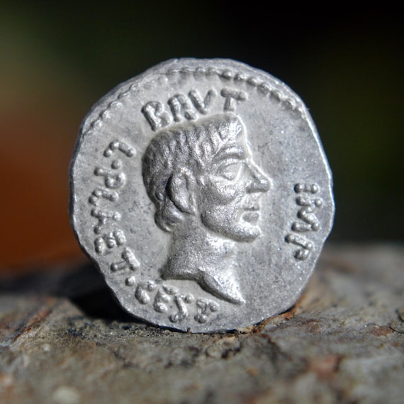 Silver Roman Denarius of Brutus, the Ides of March EID MAR, the Assassin of Julius Caesar, Marcus Junius Brutus Solid Silver Coin